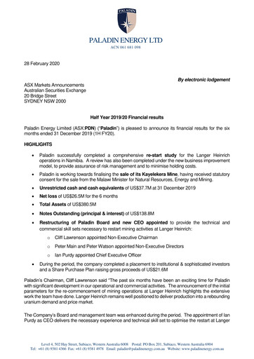 Thumbnail Paladin Energy Financial Report 2020-h1