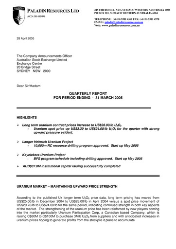 Thumbnail Paladin Energy Quarterly Report 2005-q3