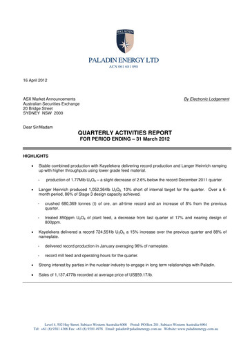 Thumbnail Paladin Energy Quarterly Report 2012-q3
