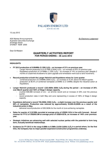 Thumbnail Paladin Energy Quarterly Report 2012-q4