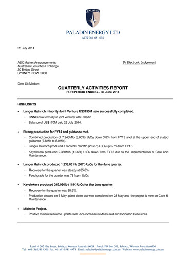 Thumbnail Paladin Energy Quarterly Report 2014-q4