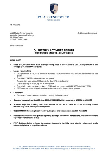 Thumbnail Paladin Energy Quarterly Report 2016-q4