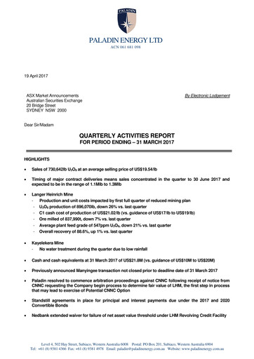 Thumbnail Paladin Energy Quarterly Report 2017-q3