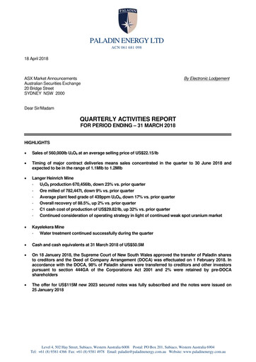 Thumbnail Paladin Energy Quarterly Report 2018-q3