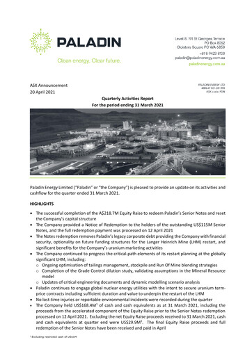 Thumbnail Paladin Energy Quarterly Report 2021-q3