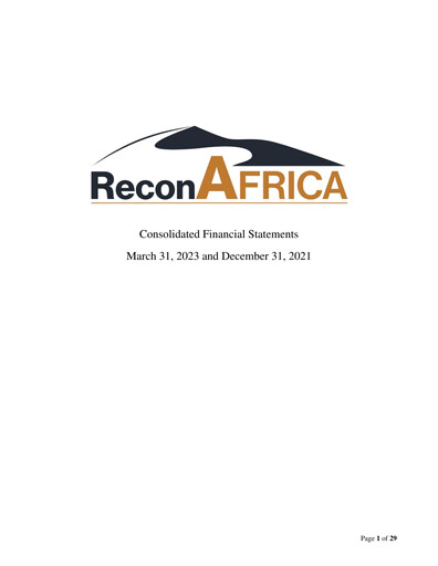 Thumbnail ReconAfrica Financial Statement 2023
