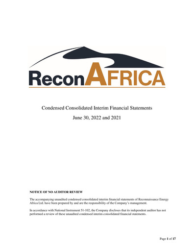 Thumbnail ReconAfrica Quarterly Report 2022-q2