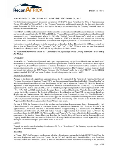 Thumbnail ReconAfrica Quarterly Report 2023-q2