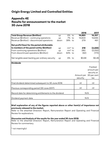 Miniature Origin Energy Bilan financier 2018