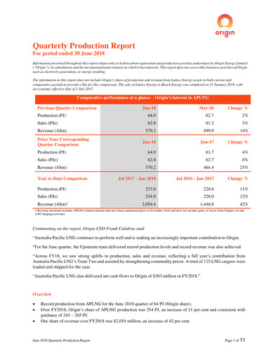 Thumbnail Origin Energy Quarterly Report 2018-q2