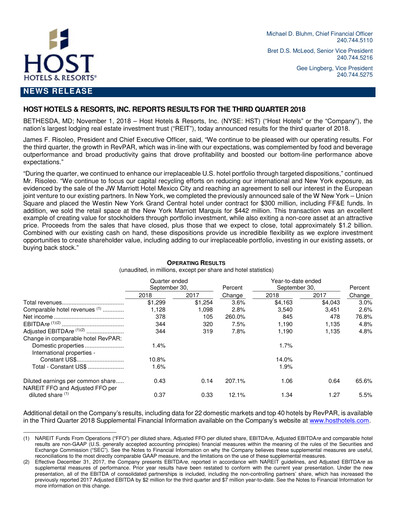 Thumbnail Host Hotels & Resorts
 Quarterly Report 2018-q3