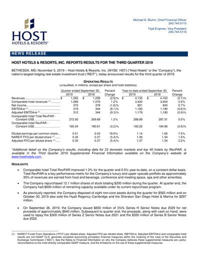 Thumbnail Host Hotels & Resorts
 Quarterly Report 2019-q3