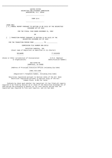 Thumbnail Intuitive Surgical Annual Report 2002