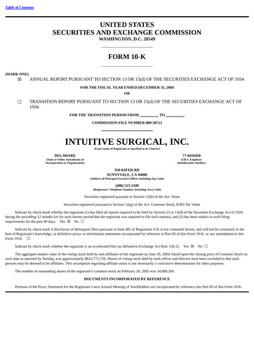 Thumbnail Intuitive Surgical Annual Report 2004