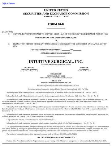 Thumbnail Intuitive Surgical Annual Report 2005