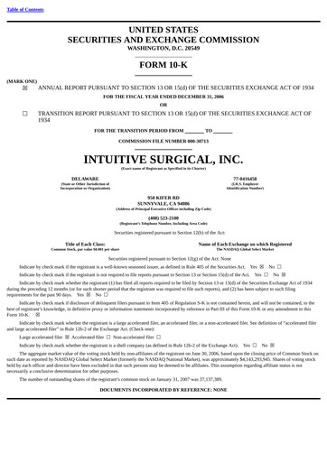 Thumbnail Intuitive Surgical Annual Report 2006