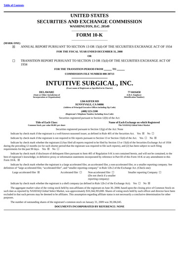 Thumbnail Intuitive Surgical Annual Report 2008