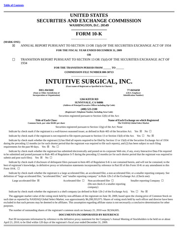 Thumbnail Intuitive Surgical Annual Report 2009