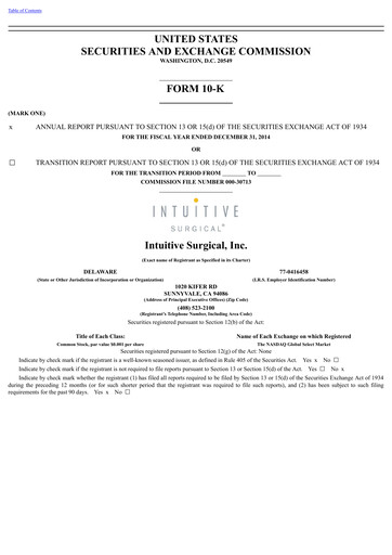 Thumbnail Intuitive Surgical Annual Report 2014