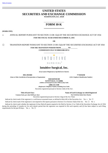 Thumbnail Intuitive Surgical Annual Report 2016