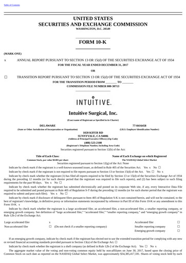 Thumbnail Intuitive Surgical Annual Report 2017