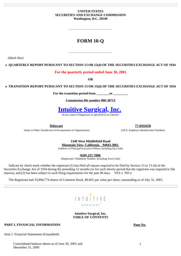 Thumbnail Intuitive Surgical Quarterly Report 2001-q2