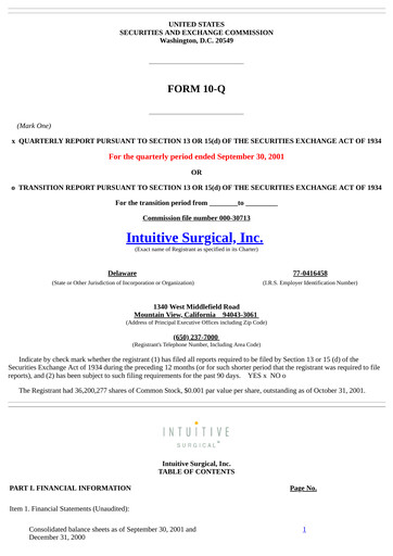 Thumbnail Intuitive Surgical Quarterly Report 2001-q3