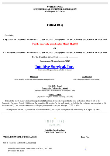 Thumbnail Intuitive Surgical Quarterly Report 2002-q1