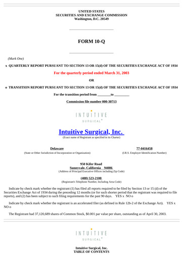Thumbnail Intuitive Surgical Quarterly Report 2003-q1