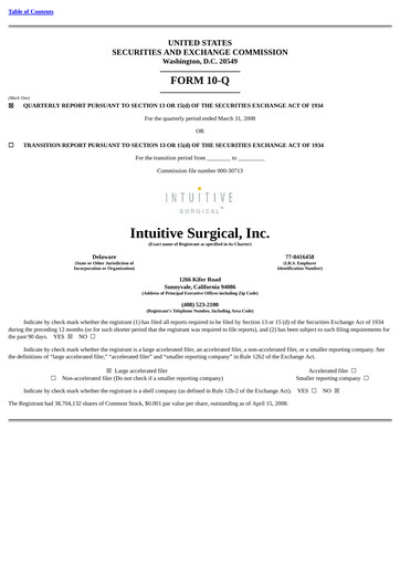 Thumbnail Intuitive Surgical Quarterly Report 2008-q1