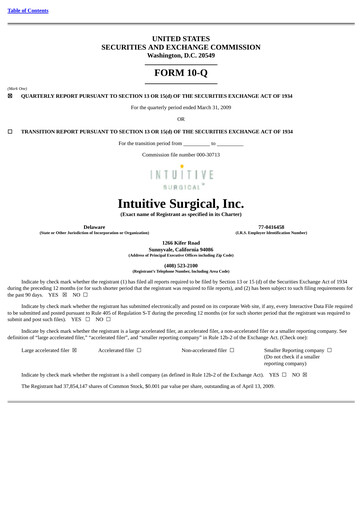 Thumbnail Intuitive Surgical Quarterly Report 2009-q1