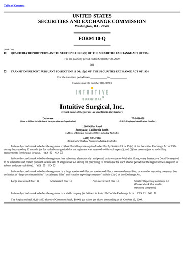 Thumbnail Intuitive Surgical Quarterly Report 2009-q3