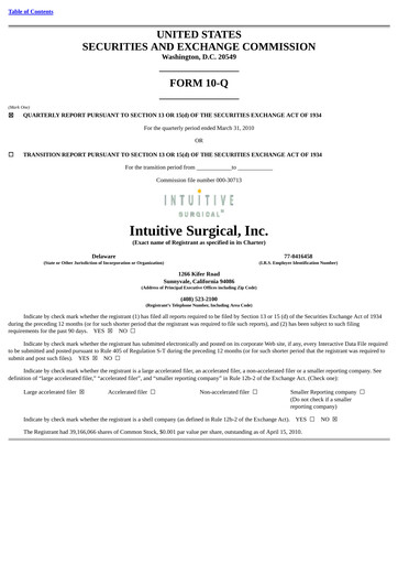 Thumbnail Intuitive Surgical Quarterly Report 2010-q1