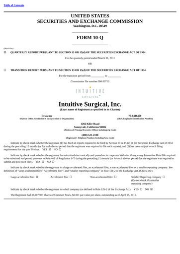Thumbnail Intuitive Surgical Quarterly Report 2011-q1