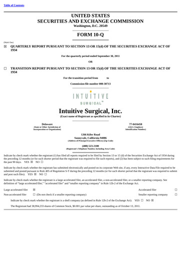 Thumbnail Intuitive Surgical Quarterly Report 2011-q3