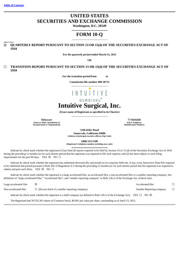 Thumbnail Intuitive Surgical Quarterly Report 2012-q1