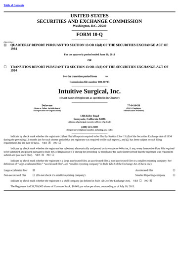 Thumbnail Intuitive Surgical Quarterly Report 2013-q2