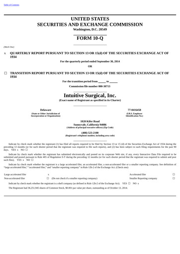 Thumbnail Intuitive Surgical Quarterly Report 2014-q3