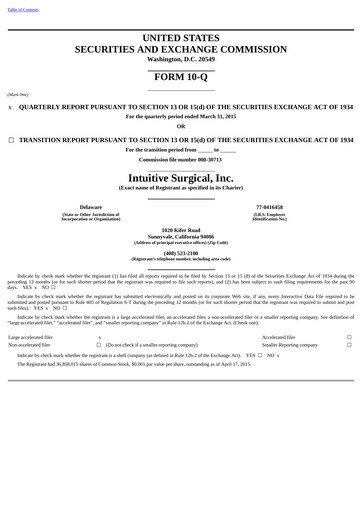 Thumbnail Intuitive Surgical Quarterly Report 2015-q1