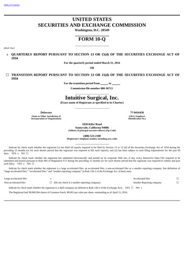 Thumbnail Intuitive Surgical Quarterly Report 2016-q1