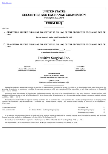 Thumbnail Intuitive Surgical Quarterly Report 2018-q3