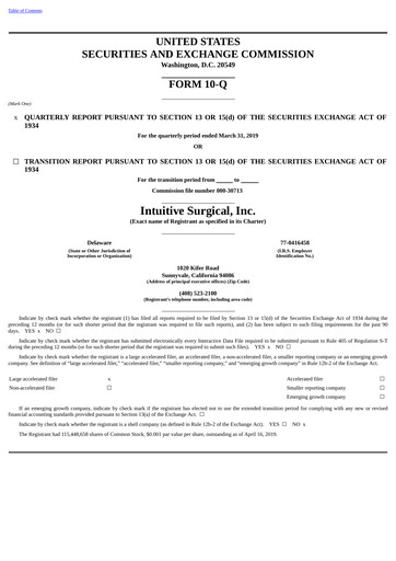 Thumbnail Intuitive Surgical Quarterly Report 2019-q1