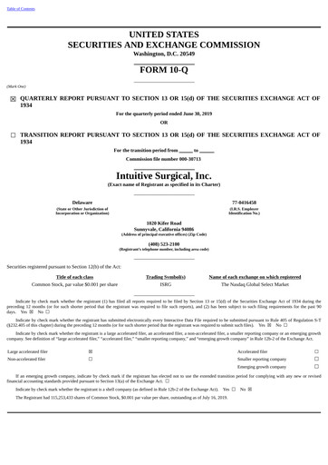 Thumbnail Intuitive Surgical Quarterly Report 2019-q2
