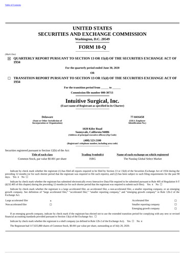 Thumbnail Intuitive Surgical Quarterly Report 2020-q2