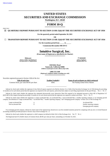 Thumbnail Intuitive Surgical Quarterly Report 2021-q3