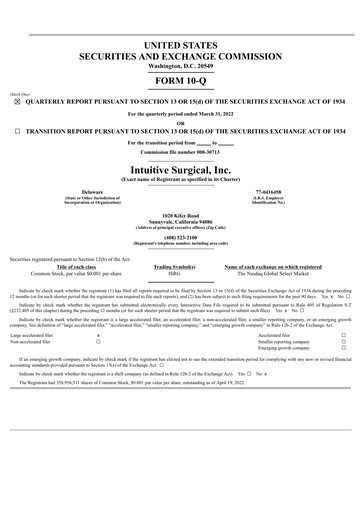 Thumbnail Intuitive Surgical Quarterly Report 2022-q1