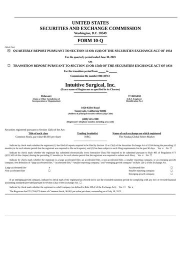Thumbnail Intuitive Surgical Quarterly Report 2023-q2