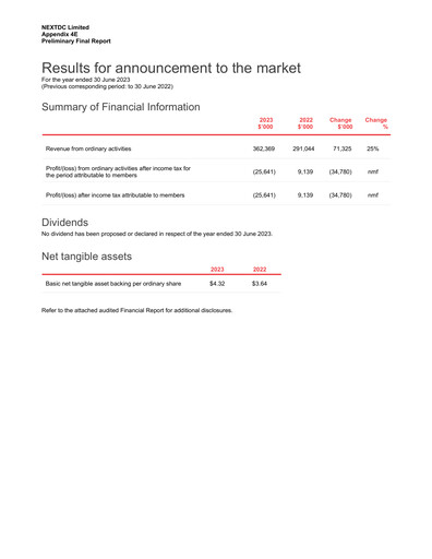 Thumbnail NEXTDC Financial Report 2023