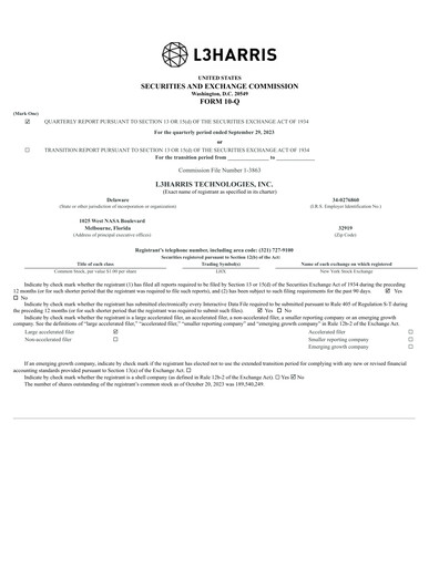 Thumbnail L3Harris Technologies Quarterly Report 2023-q3