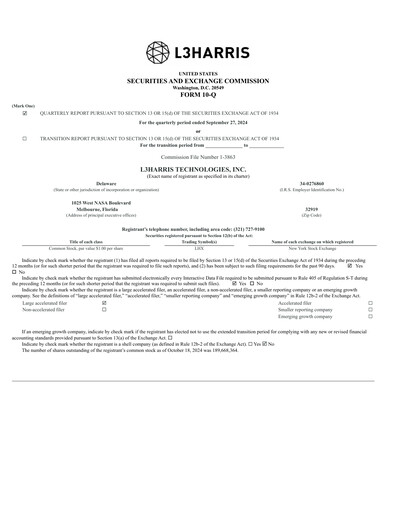 Thumbnail L3Harris Technologies Quarterly Report 2024-q3